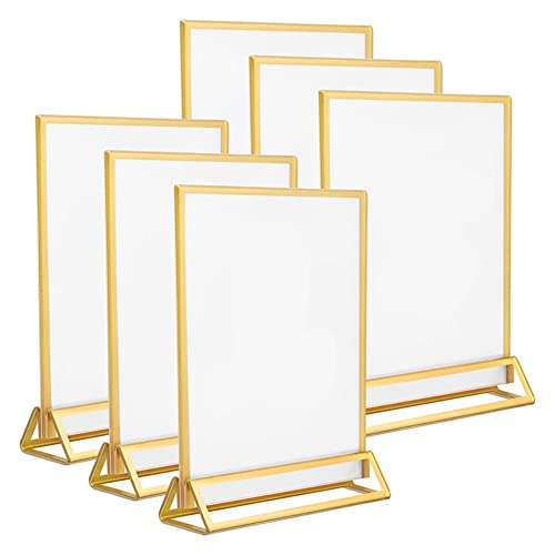 DINESA Packung mit 6 transparenten Acrylständern, 12,7 x 17,8 cm, mit goldenen und vertikaler Halterung, doppelseitige Tischständer für Hochzeiten von DINESA