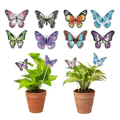 DINGFENG 8pcs Schmetterling Diamond Painting Bastelset, Diamond Painting Art, Tolle Garten Dekoration Basteln Für 6 7 8 9 10 11 12 Jahre Mädchen Kinder und Erwachsene Geschenk von DINGFENG