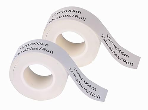 DINGYI 2 Rollen, kompatibel mit Phomemo D35 Etikettenmacher-Bändern, kontinuierlich, transparent, Klebeetiketten, 15 x 40 mm, 230 Etiketten, Thermodruckerpapier für Büro, Schule (Weiß, 15 x 40 mm + von DINGYI
