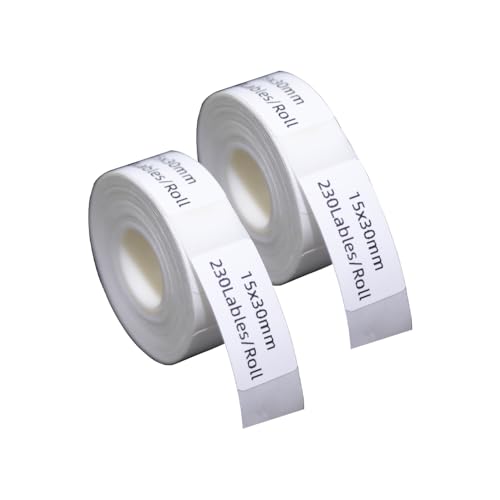 DINGYI 2 Rollen D30 Etikettenband, kompatibel mit D30-Etiketten, weiß, klebend, wasserdicht, 15 mm x 30 mm, 230 Etiketten, Thermodruckerpapier für Büro (2, 15 x 30 mm) von DINGYI