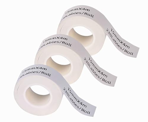 DINGYI 3 Rollen kompatibles P D35 Etikettenmacher-Bänder, kontinuierlich, transparent, 15 x 40 mm, 230 Etiketten, Thermodruckerpapier für Büro, Schule (weiß, 15mm x 4m + 3R) von DINGYI