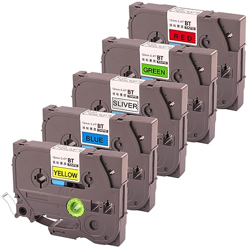 DYINGYI 5-PACK Mehrfarbig Kompatibel für Brother Etikettenband 12mm 0.47inch, Ersatz für P Touch Tze-231 Etikettendruckerband Schwarz auf Blau/Grün/Gelb/Silber/Rot DYINGYI 5-PACK Mehrfarbig Kompatibel für Brother Etikettenband 12mm 0.47inch, Ersatz für P Touch Tze-231 Etikettendruckerband Schwarz auf Blau/Grün/Gelb/Silber/Rot von DINGYI