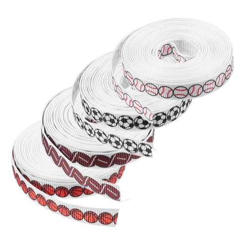 DINHEAROM 4 Rollen Basketball-fußball-geschenkband Verdrahtetes Band Softballband Sportleinenband Bänder Zum Basteln Fußball-bedrucktes Band Kugelband Zierbänder Für Bastelarbeiten Polyester von DINHEAROM