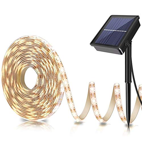 DINOWIN 5M 150 LED Streifen Solar Wasserdicht Flexible LED Ribbon Lichterkette Seil 8 Modi Lichtschläuche mit Klebstoff Außen LED Stripes Dekoration für Terrasse Weihnachten (Warmweiß) von DINOWIN