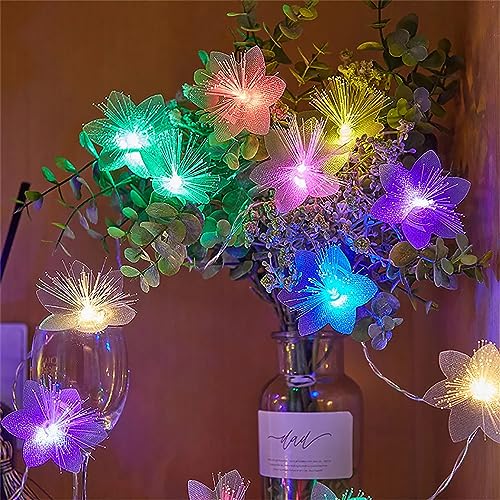 DINOWIN Feenhafte Faseroptische Blume LED Lichterkette 32.8ft 80LED batteriebetrieben Ästhetische LED Gartenleuchten Dekorative Lampe für Schlafzimmer Party Geburtstag Hochzeit Garten (Vielfarbig) von DINOWIN