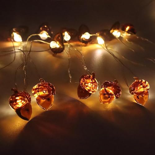 DINOWIN Herbst Eichel Lichterkette 9.85ft 30LED Eicheln Deko Lichterketten Batteriebetrieben mit Fernbedienung Timer Herbstdeko Lichterkette für Thanksgiving Halloween Weihnachten Party von DINOWIN