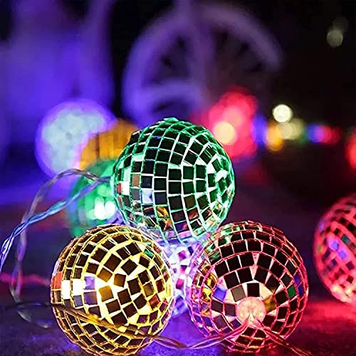 DINOWIN LED Discokugel Lichterkette 1,5 m 10 LEDs Discokugel Spiegelkugel Lichterketten Batterie Deko für Weihnachten Party Garten Hochzeit (Vielfarbig) von DINOWIN