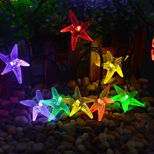 DINOWIN LED Lichterkette 9.8ft 20 LED Seestern Feenbeleuchtung Batterie Maritime Fischernetz Deko Garten Bad Badezimmer Schlafzimmer Hochzeit Party Deko (Vielfarbig) von DINOWIN