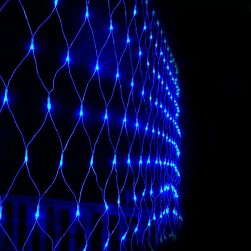 DINOWIN Lichternetz Außen Batteriebetrieben 1.5x1.5M 96LED Garden Net Lichter 8 Modi Dekoration Beleuchtung Wasserdicht Netz Lichtervorhang für Halloween Weihnachten Hochzeit Party (Blau) von DINOWIN