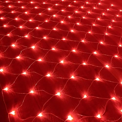 DINOWIN Lichternetz Außen Batteriebetrieben 1.5x1.5M 96LED Garden Net Lichter 8 Modi Dekoration Beleuchtung Wasserdicht Netz Lichtervorhang für Halloween Weihnachten Hochzeit Party (Rot) von DINOWIN