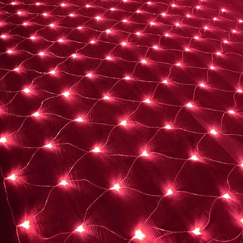 DINOWIN Lichternetz Außen Batteriebetrieben 2x3M 192LED Garden Net Lichter 8 Modi Dekoration Beleuchtung Wasserdicht Netz Lichtervorhang für Halloween Weihnachten Hochzeit Party (Rot) von DINOWIN