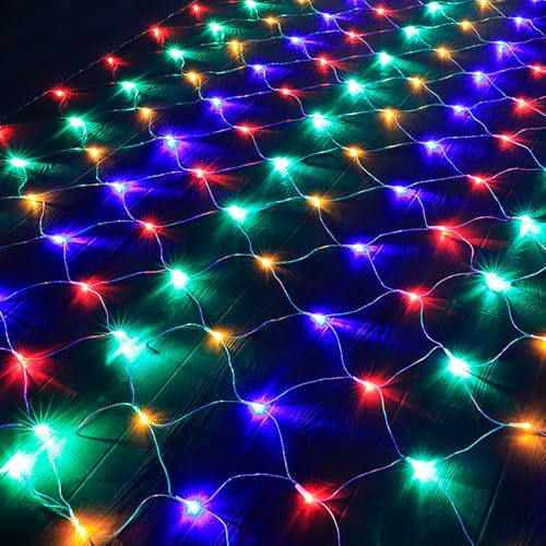 DINOWIN Lichternetz Außen Batteriebetrieben 2x3M 192LED Garden Net Lichter 8 Modi Dekoration Beleuchtung Wasserdicht Netz Lichtervorhang für Halloween Weihnachten Hochzeit Party (Vielfarbig) von DINOWIN