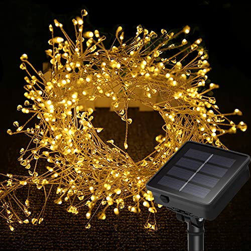 DINOWIN Solar Cluster Lichterkette Außen 19.68Ft 200 LED Wetterfest 8 Modi Silber Draht Lichterkette Outdoor für Balkon Garten Terrasse Party Hochzeit Deko (Warmweiß) von DINOWIN