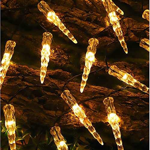 DINOWIN Solar Eiszapfen Lichterketten 15.75Ft 20 LED 8 Modi wasserdicht LED Eiszapfen Beleuchtung für Patio, Garten, Rasen, Partei, Haus, Weihnachte (Warmweiß) von DINOWIN