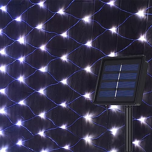 DINOWIN Solar LED Lichternetz Außen 1.5 x 2M 120 LED Lichterkette Netzlicht Mesh Lichtervorhang 8 Modi Baum Lichterkette für Party Garten Balkon Hochzeit Geburstag Weihnachten (Weiß) von DINOWIN