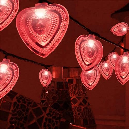 DINOWIN Solar Lichterkette Aussen, 20ft 30LED Wasserdichte Lichterkette Herzen Hochzeit Deko Herz Fee Lichterketten für Valentinstag Weihnachten Hochzeitsfeier Festival (Rot) von DINOWIN