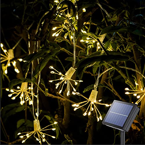 DINOWIN Solar Lichterkette Aussen, Wasserdichte Pusteblume Feuerwerk Lichter 8 Mode Kupfer Lichterketten Warmweiß Garten Rasen Weihnachten dekoration (200LED) von DINOWIN