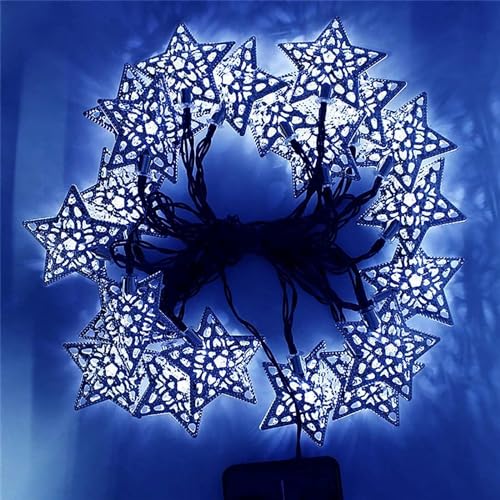 DINOWIN Solar Lichterkette Außen 20 LED Wetterfest Metall Sterne Lichterketten Aussen 8 Modi Solar Beleuchtung Sterne Deko für Garten Weihnachts Hochzeit Balkon (Blau) von DINOWIN