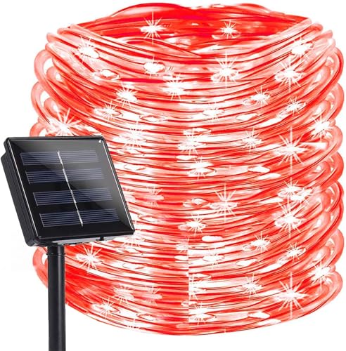 DINOWIN Solar Lichterkette Aussen 5M 50LED Wasserfest Weihnachten Außenlichterkette 8 Modi Lichterschlauch für Garten, Balkon, Terrassen, Weihnachten, Hochzeiten, Bäume (Rot) von DINOWIN