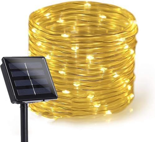 DINOWIN Solar Lichterkette Aussen 5M 50LED Wasserfest Weihnachten Außenlichterkette 8 Modi Lichterschlauch für Garten, Balkon, Terrassen, Weihnachten, Hochzeiten, Bäume (Warmweiß) von DINOWIN