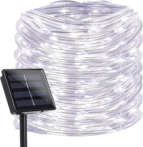 DINOWIN Solar Lichterkette Aussen 5M 50LED Wasserfest Weihnachten Außenlichterkette 8 Modi Lichterschlauch für Garten, Balkon, Terrassen, Weihnachten, Hochzeiten, Bäume (Weiß) von DINOWIN