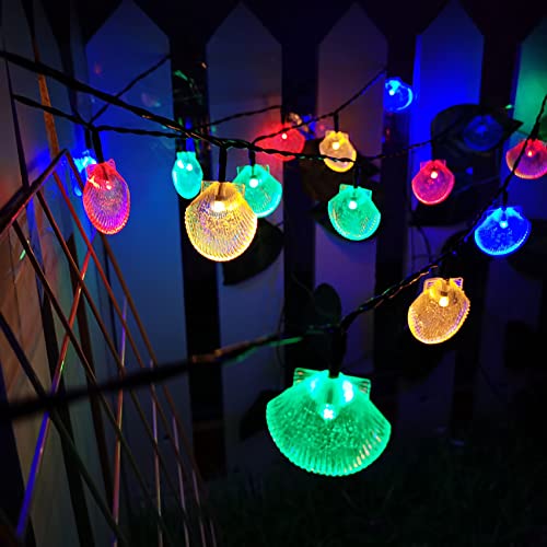 DINOWIN Solar Lichterkette Muscheln 16.4FT 30LED Wasserdicht 8 Modi Muschelkette Schale Lichterkette Deko für Strand Badezimmer Halloween Hochzeit Deko (Vielfarbig) von DINOWIN