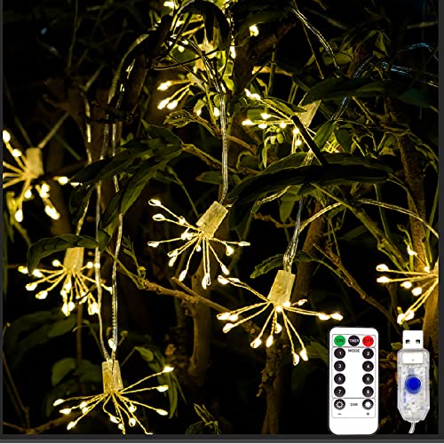 DINOWIN USB Led Mini Feuerwerk Lichter mit Fernbedienung Lichterkette Weihnachtslicht 8 Modi Feuerwerk Lichterkette für Weihnachten Außen Innen Party Hochzeit (10in1 200LED) von DINOWIN