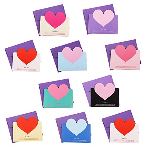 DINSOAVR 10pcs/Bag Gemischte Farbe Liebe Herz Formgrußkarte Valentinstag Geschenkkarte Hochzeitseinladungskarte Romantik Danke von DINSOAVR