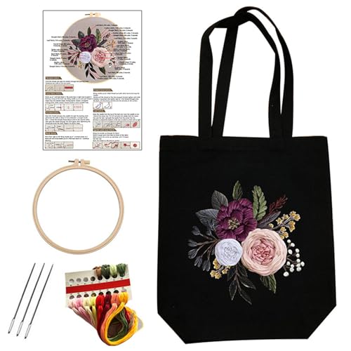 DINSOAVR Canvas Handtaschen Stickset Kreuzstich Set Mit Blumenmuster Und Farbigem Faden Handgefertigte Sticksets von DINSOAVR