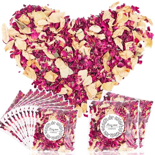 12 Packungen Blütenkonfetti Hochzeit, Natürliches Streublumen Rosenblätter Hochzeit zum Streuen Getrocknet Blütenblätter Hochzeit Konfetti Biologisch Abbaubares für Geburtstag Party DIY Deko von DINSONG