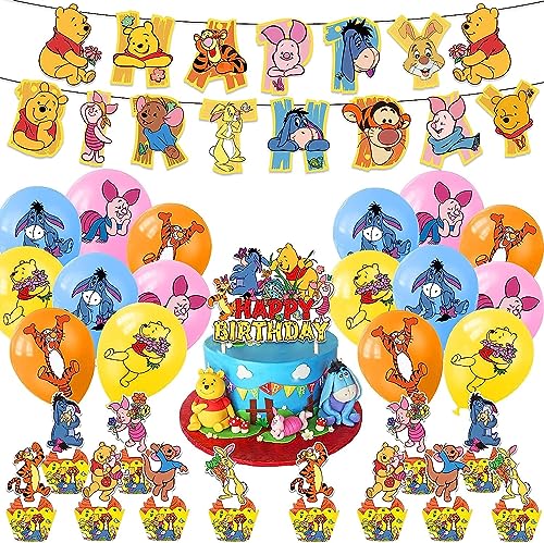 DIOTTI 30 Pcs Winnie The Pooh Birthday Decorations, Winnie The Pooh Party Decorations,Winnie The Pooh Party Supplies Include Winnie The Pooh Cake Topper,Cupcake Topper,Balloons and Banner von DIOTTI