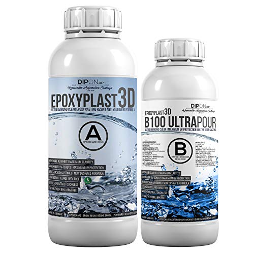 0,75 KG Epoxidharz EpoxyPlast 3D B100 ULTRA POUR 11 CM (110 MM) Gießhöhe für Rivertische I Ultra Diamantklar I Max. UV Schutz I Gießharz I Glasklar I Resin I Epoxi I EP I Tisch von DIPON.DE HIGH PERFORMANCE LIQUIDS & PIGMENTS