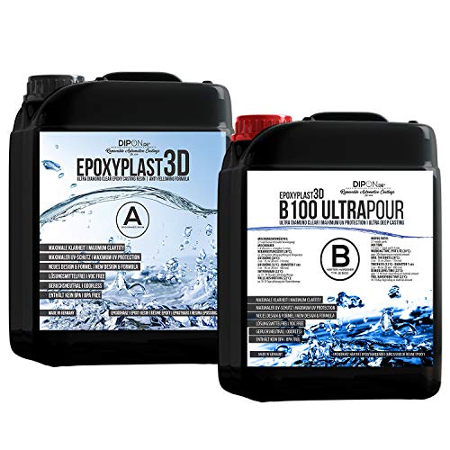 10,5 KG Epoxidharz EpoxyPlast 3D B100 ULTRA POUR 11 CM (110 MM) Gießhöhe für Rivertische I Ultra Diamantklar I Maximaler UV Schutz I Gießharz I Glasklar I Resin I Epoxi I EP I Tisch von DIPON.DE HIGH PERFORMANCE LIQUIDS & PIGMENTS