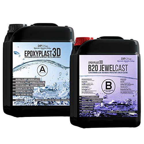 60 KG Epoxidharz EpoxyPlast 3D B20 JewelCast Ultra Diamantklar für Resin Art Max. UV-Schutz I Gießharz Glasklar für Schmuck Schnellhärtend von DIPON.DE HIGH PERFORMANCE LIQUIDS & PIGMENTS