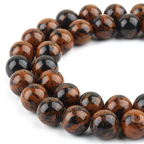 DIQIO Natürliche Mahagoni-Obsidian-Perlen zur Schmuckherstellung, rote Edelsteinperlen für Armbänder, 10 mm Kristallperlen, runde Perlen zum Basteln (35–38 Stück, 10 mm, Mahagoni-Obsidian) von DIQIO