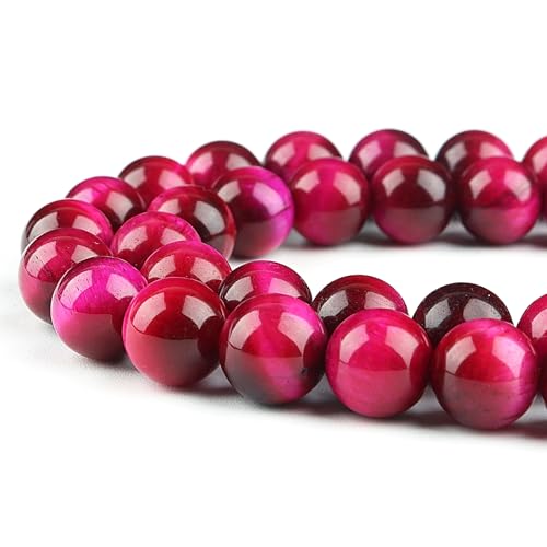 DIQIO Rosafarbene Tigerauge-Perlen zur Schmuckherstellung – Steinperlen für Armbänder, 6 mm Kristallperlen, runde lose Perlen (59–62 Stück, 6 mm, rosa Tigerauge) von DIQIO