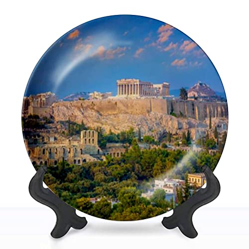 Dekorative Teller Die Akropolis von Athen Griechenland mit dem Parthenon-Tempel bei Sonnenuntergang, Wanddekoration, Keramikornament mit Ständer und Haken für Festivals, Partys, Hochzeiten, 20,3 cm, von DISAOODANK