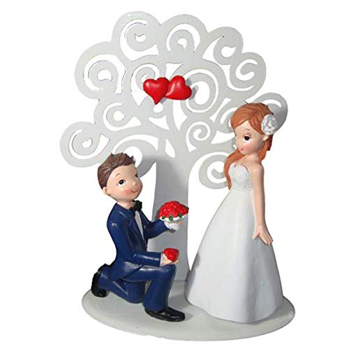 DISOK Tortenfigur Brautpaar Keramik mit Metallbaum 22 cm - Tortenfigur Herzen für originelle Hochzeit von DISOK