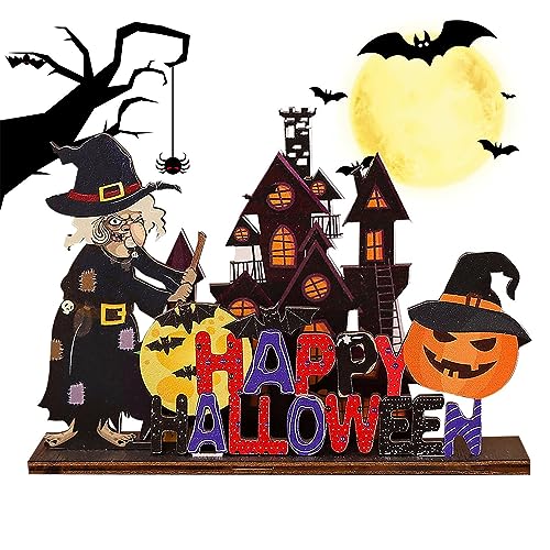 DISPRA Happy Halloween Holz-Schilder, Kürbis-Tischschilder, Holz-Kürbis- und Geister-Themen-Tischaufsätze für Zuhause, Regal und Tischplatte von DISPRA