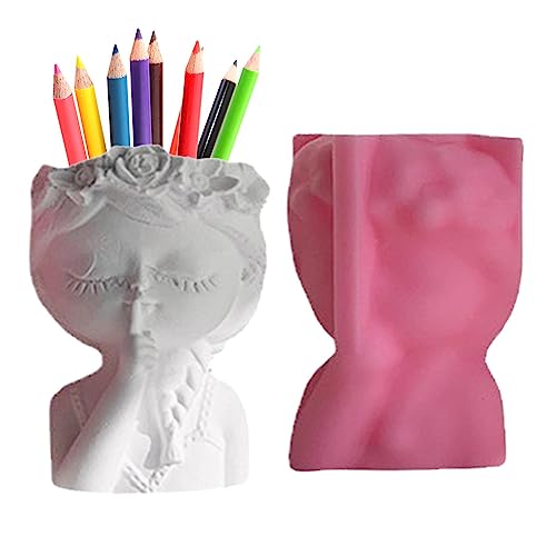 DISPRA Silikonform für Sukkulenten, Garland Girl, Betonformen für Gipsvase – Craft Mold Home Decor , Brush Holder Mold Epoxidharz Cement Clay Old von DISPRA