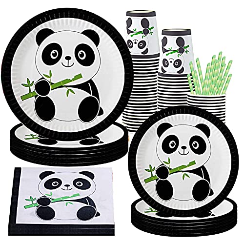 Panda Party Supplies Panda Geschirr Set inkl. Panda Pappteller Tassen Servietten Strohhalme für Panda Geburtstag Wediing Baby Shower Party Serves 10 Gäste von DISRUB