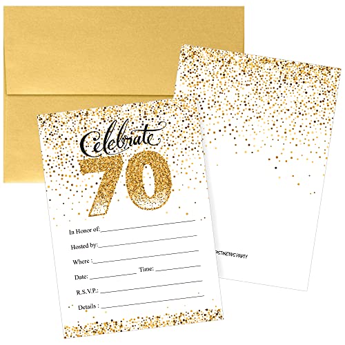 DISTINCTIVS Party-Einladungen zum 70. Geburtstag, Weiß und Gold, 10 Karten mit Umschlägen von DISTINCTIVS