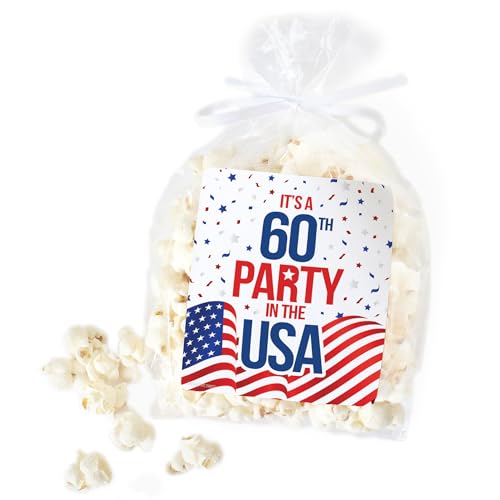 DISTINCTIVS Partyzubehör zum 60. Geburtstag, Rot, Weiß und Blau, für Popcorntüten und Chiptüten, 32 Stück, patriotisches Geburtstagsparty-Zubehör von DISTINCTIVS