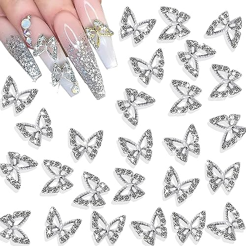 DITK-U 20 Pcs 3D Schmetterling Nagel Strasssteine Nailart Anhänger Glänzende Für Nail Art Decorations DIY Bastelzubehör (Silber) von DITK-U