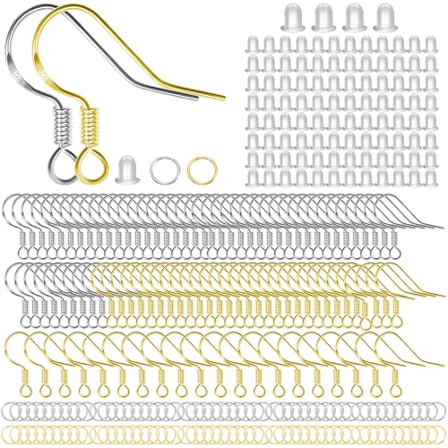 DITK-U 300 Stück Ohrring Making Kit 925 Ohrringe Selber Machen set Hypoallergene Ohrringhaken mit Gummi Ohrstopper und Spule für Schmuck Herstellung Ergebnisse Gold/Silber von DITK-U