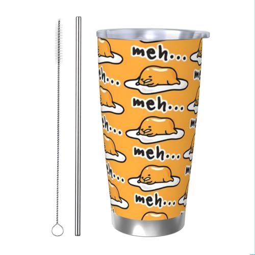 DITXIT Gudetama süßer 590 ml Becher aus Edelstahl, vakuumisoliert, Reisebecher, langlebig, isoliert, mit spritzwassergeschütztem Deckel, Metallstrohhalm und Bürste, Thermobecher für den Außenbereich von DITXIT