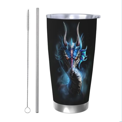 Yellow Dragon Black 590 ml Trinkbecher aus Edelstahl, vakuumisoliert, langlebig, isoliert, Reisebecher mit spritzwassergeschütztem Deckel, Metallstrohhalm und Bürste, Thermobecher für den Außenbereich von DITXIT