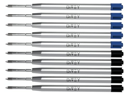 DIVEY Kugelschreiberminen für das G2-Format - hochwertige Großraumminen im 10er Pack - Ersatzminen - Kugelschreiber Minen - Kuliminen - Kugelschreiber Patrone - Schwarz & Blau von DIVEY