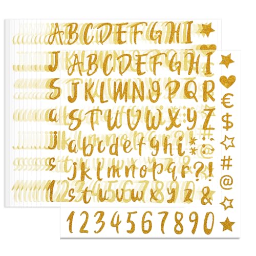 10 Blatt 800 Stück Glitzer Buchstaben Aufkleber, Selbstklebende gold Zahlen Buchstaben Sticker, Wasserdichte Alphabet Sticker für Briefkasten Schild Hochzeit Geburtstag Tür DIY Scrapbooking (Gold) von DIVINA VITAE