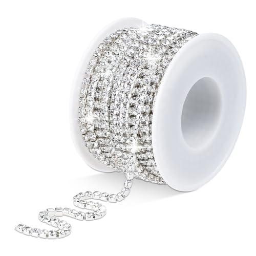 10 Yards Strassband Zum Aufnähen 3mm Silber Glitzerband Kristall Hotfix Strasssteine Für Textilien Close Cup Ketten Trimmen Strasss Kette Rolle Mit Spule Für DIY Hochzeit Party Dekoration von DIVINA VITAE